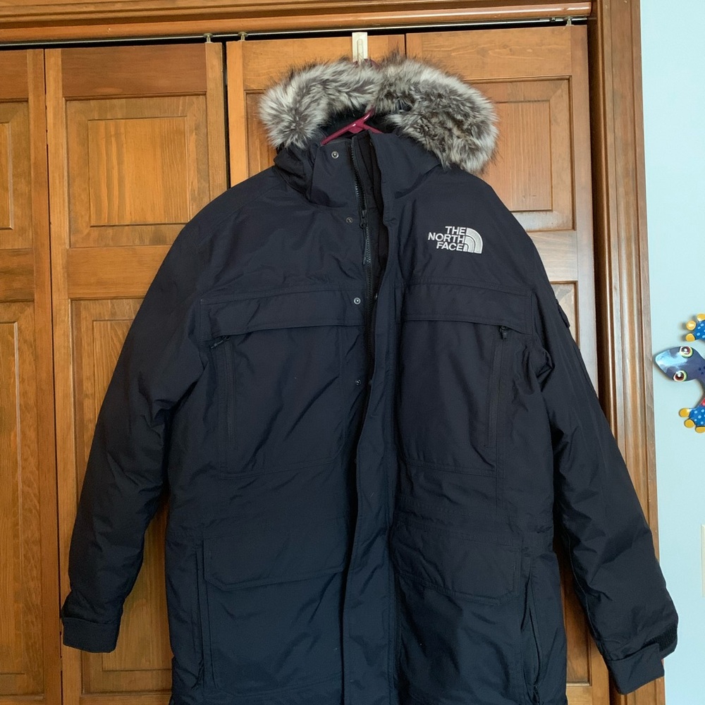 The North Face Men’s Black Jacket with Faux Fur Hood, sz XL